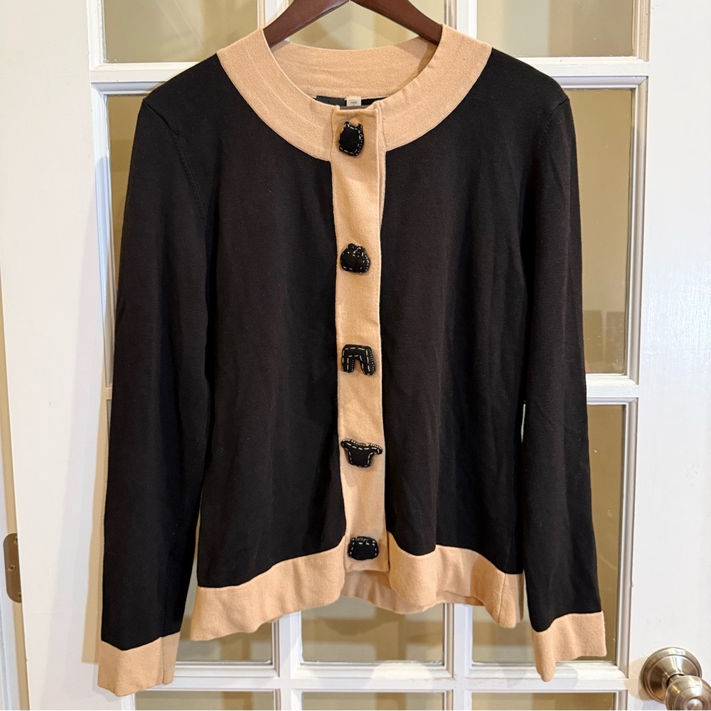 La Vie‎ Boheme Black and Tan Cardigan with Puffy Buttons